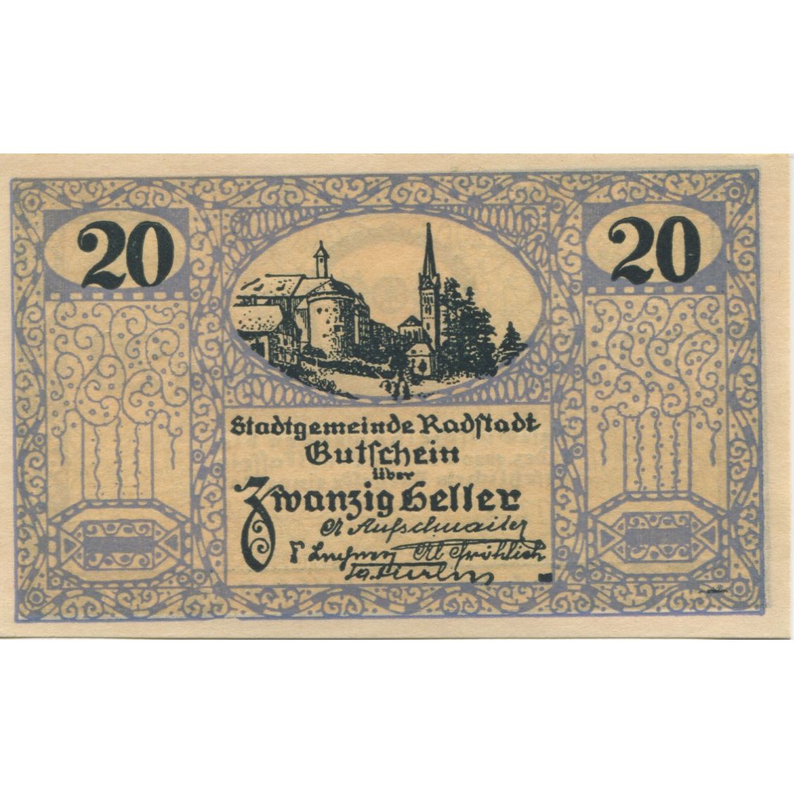 Biljet, Oostenrijk, Radstadt, 20 Heller, Eglise, SPL, Mehl:FS 811