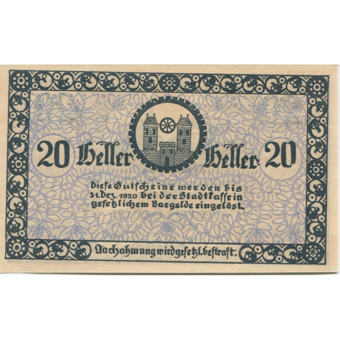 Biljet, Oostenrijk, Radstadt, 20 Heller, Eglise, SPL, Mehl:FS 811