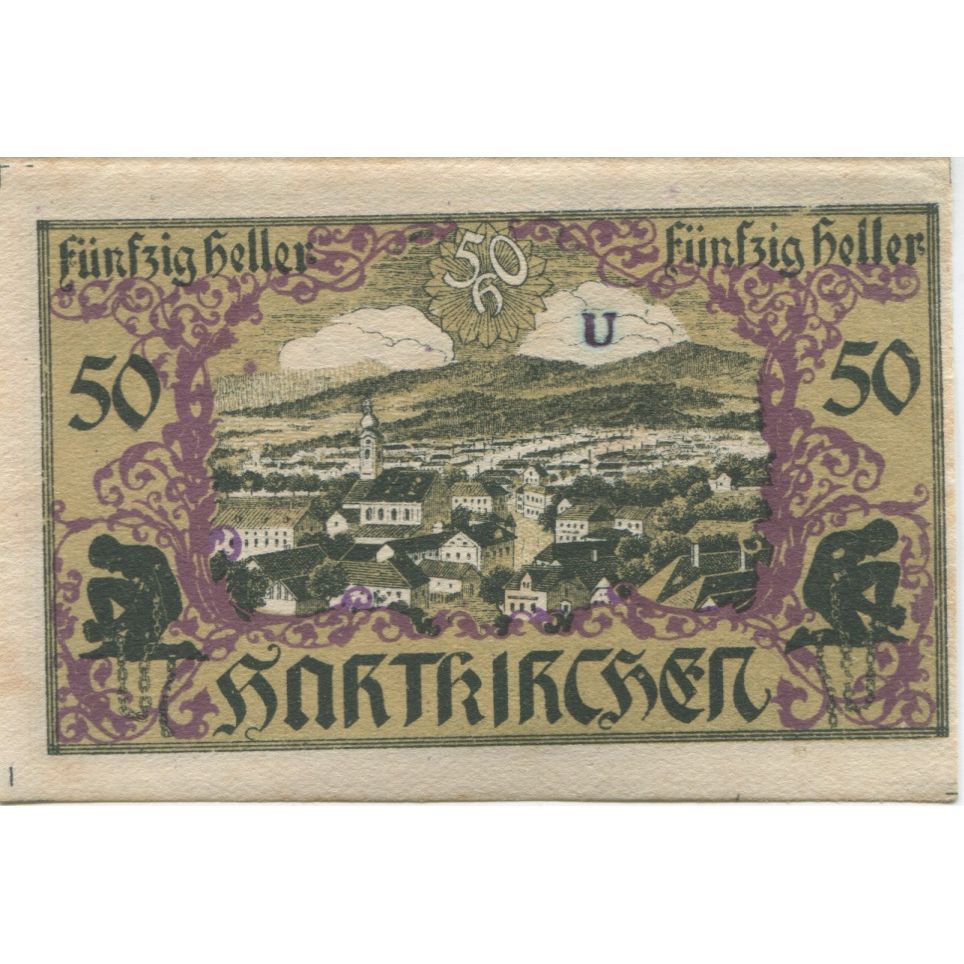 Nota, Áustria, Hartkirchen, 50 Heller, paysage, UNC(63), Mehl:FS 353SS