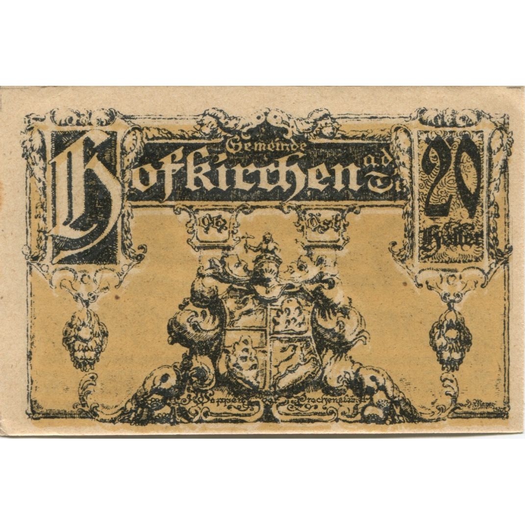 Banknot, Austria, Hofkirchen, 20 Heller, Blason 1921-07-15, UNC(63) Mehl:FS 385a