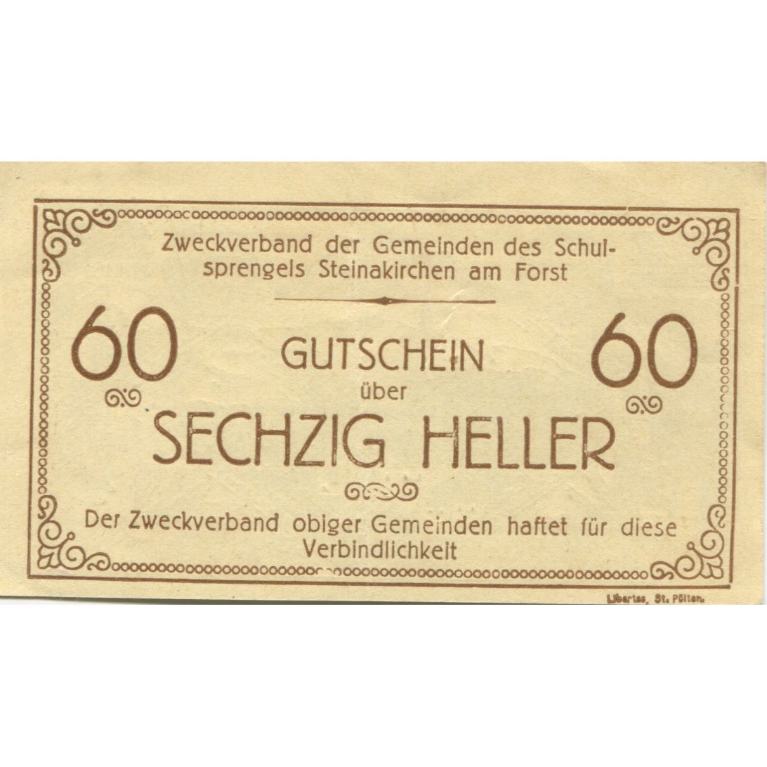 Biljet, Oostenrijk, Steinakirchen, 60 Heller, Eglise, 1920 UNC- Mehl:FS 1022