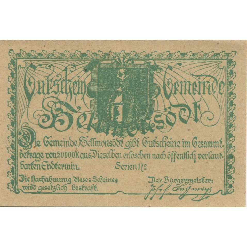 Biljet, Oostenrijk, Hellmonsodt, 10 Heller, Eglise, 1922, SPL, Mehl:FS 364