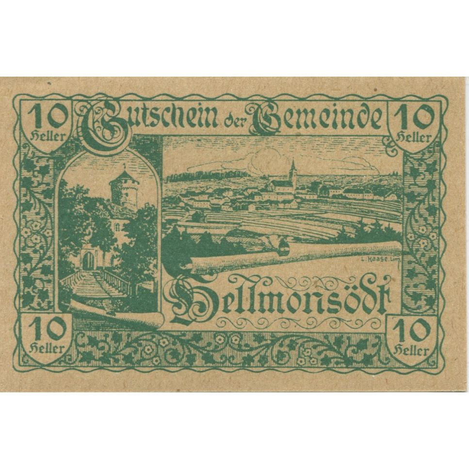 Biljet, Oostenrijk, Hellmonsodt, 10 Heller, Eglise, 1922, SPL, Mehl:FS 364