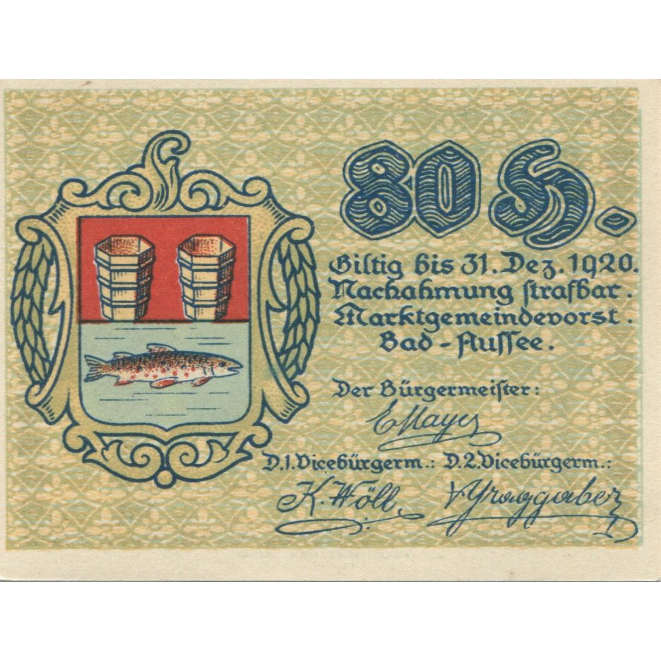 Biljet, Oostenrijk, Bad Aussee, 80 Heller, paysage 1920-12-31, SPL Mehl:FS 73