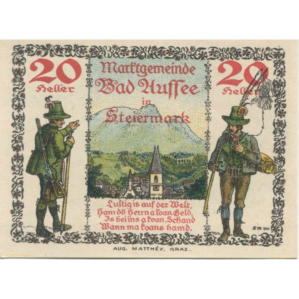 Biljet, Oostenrijk, Bad Aussee, 20 Heller, personnage, 1920 SPL Mehl:FS 73