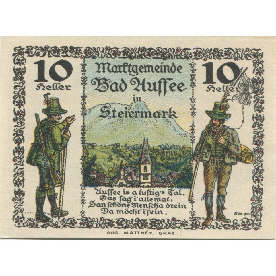 Nota, Áustria, Bad Aussee, 10 Heller, Eglise 1920-12-31, UNC(63) Mehl:FS 73