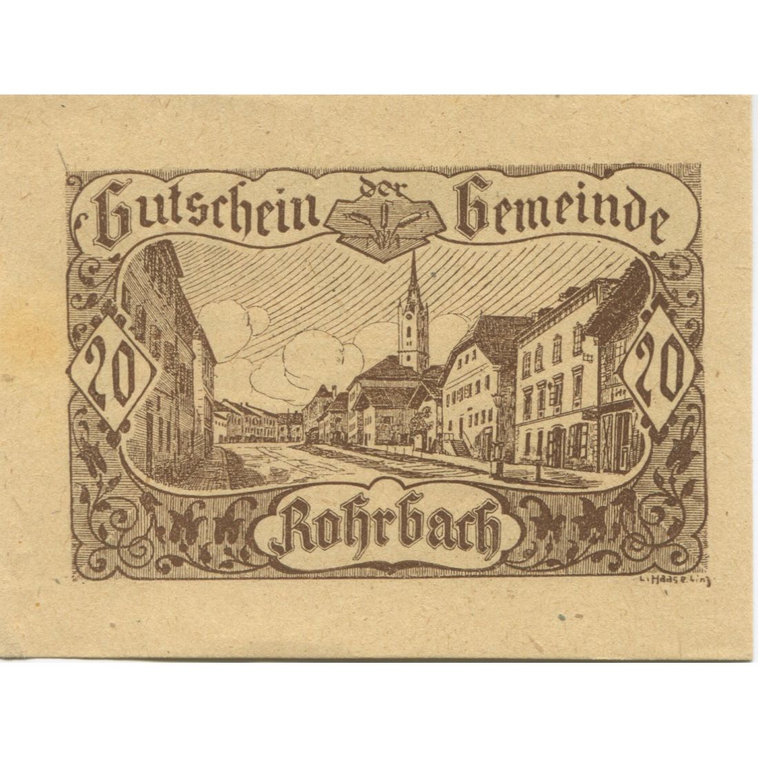 Billet, Autriche, Rohrbach, 20 Heller, rue, SPL, Mehl:FS 841b