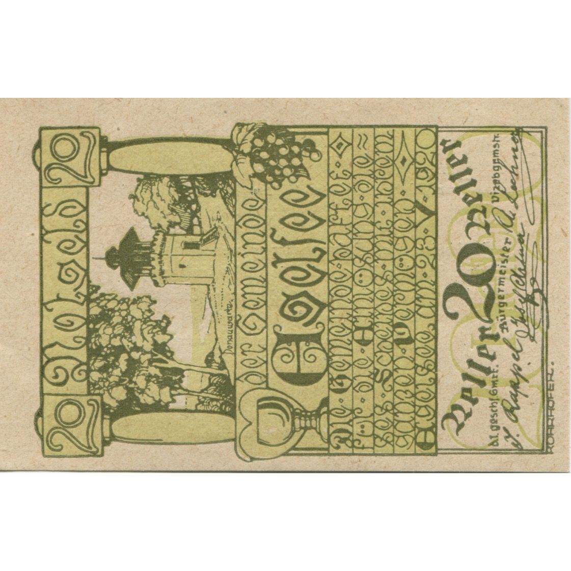 Biljet, Oostenrijk, Egelsee, 20 Heller, Monument 1920-12-31, SPL, Mehl:FS 158a