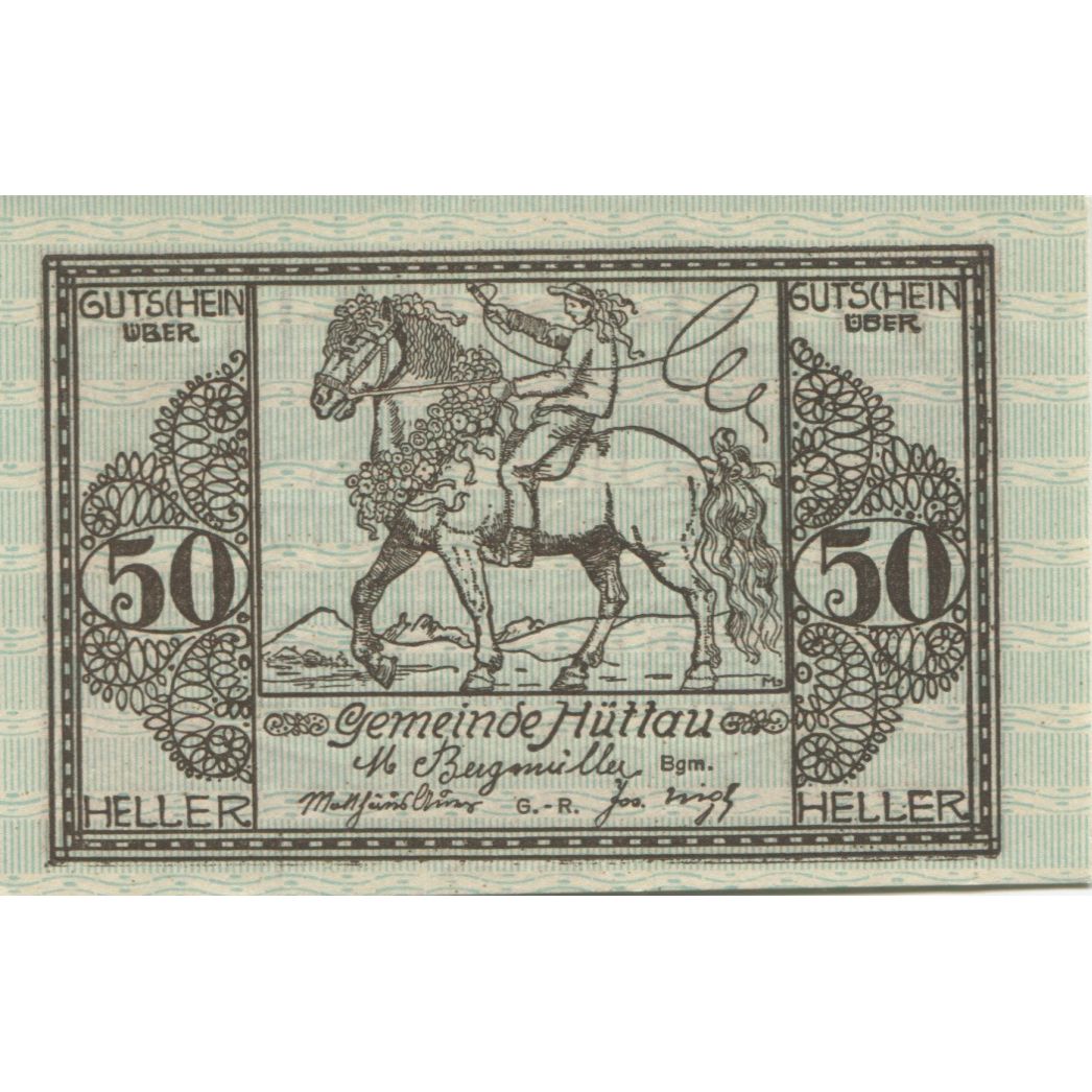 Biljet, Oostenrijk, Hüttau, 50 Heller, cheval 1921-01-31, SPL, Mehl:FS 401a