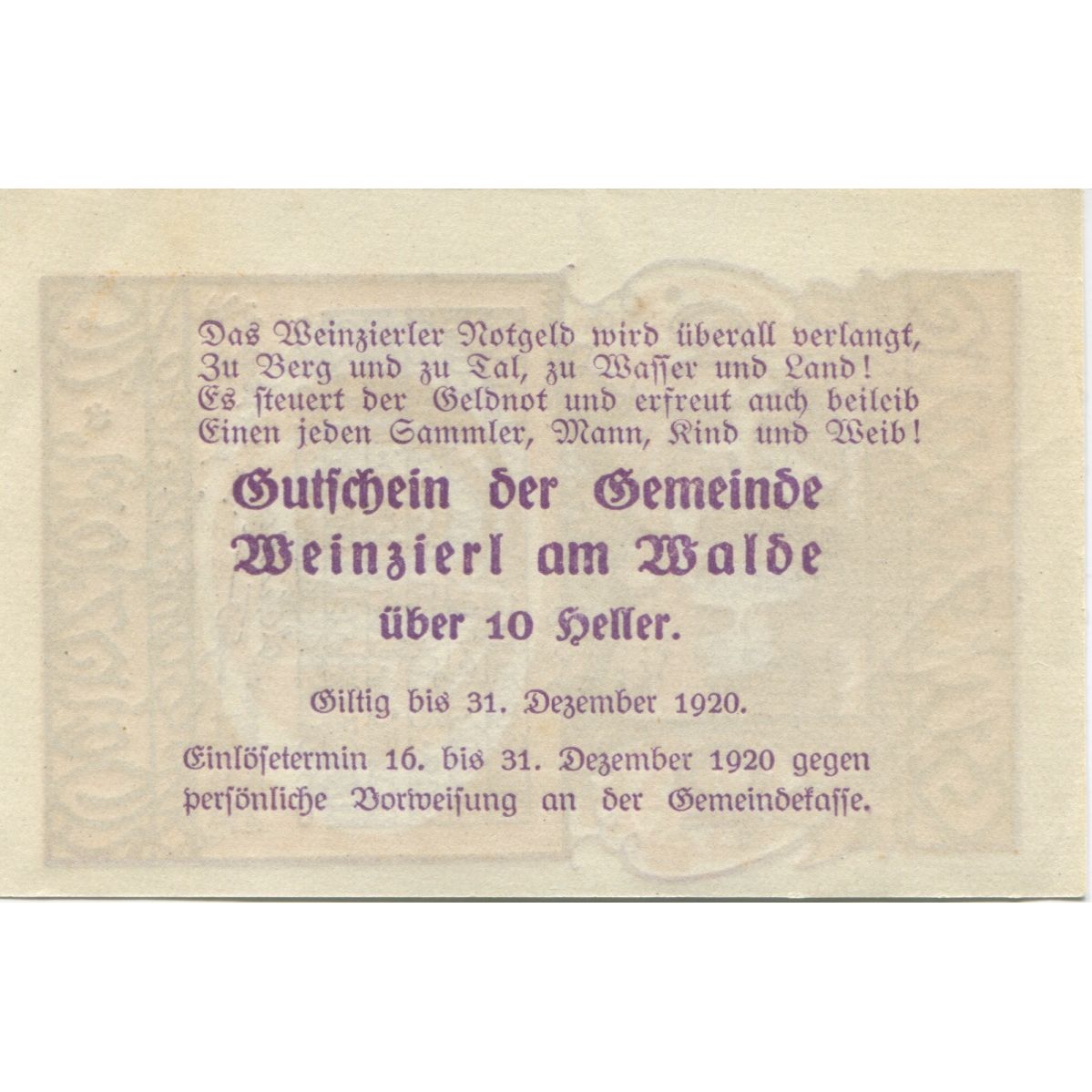 Geldschein, Österreich, Wienzierl, 10 Heller, Maison 1920, UNZ-Mehl:FS 1152