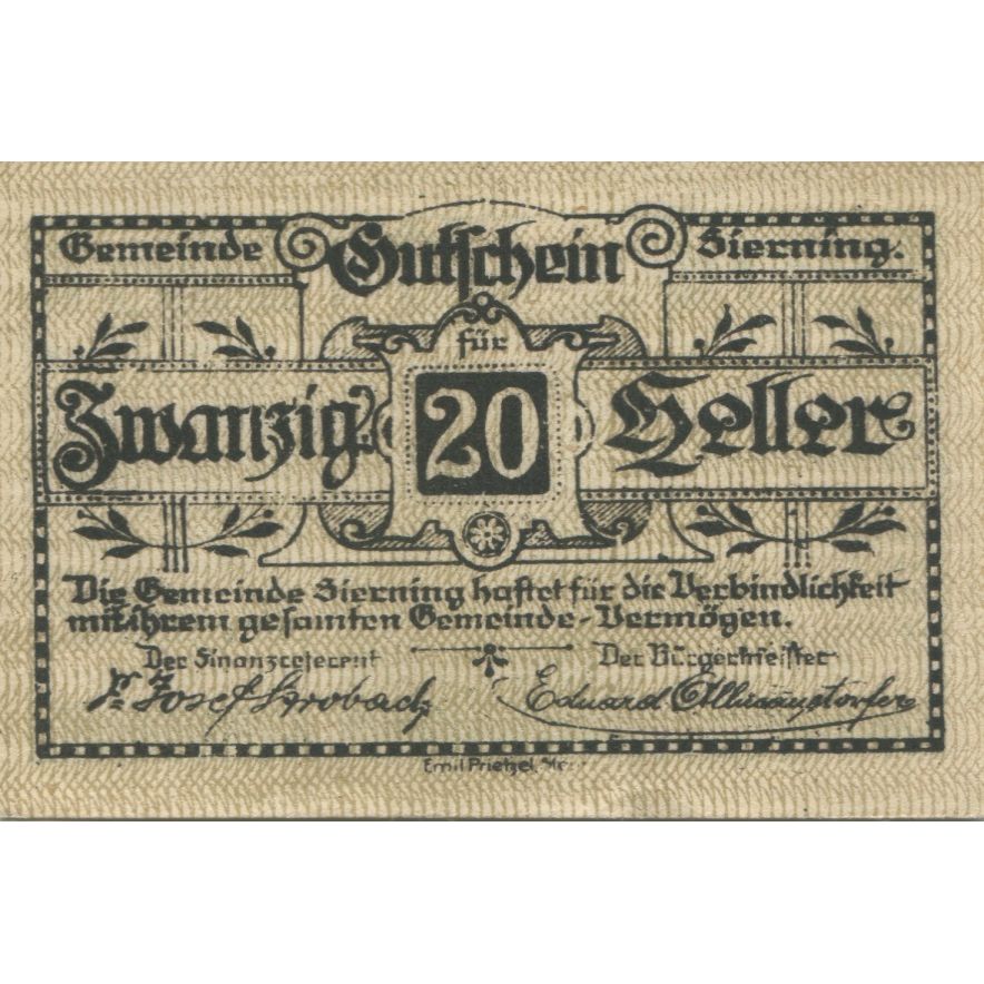 Biljet, Oostenrijk, Sierning, 20 Heller, champs 1921-07-01, SPL Mehl:FS 995e