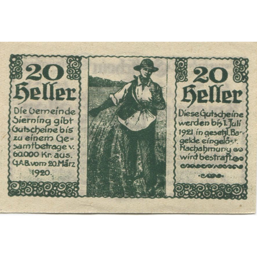 Biljet, Oostenrijk, Sierning, 20 Heller, champs 1921-07-01, SPL Mehl:FS 995e