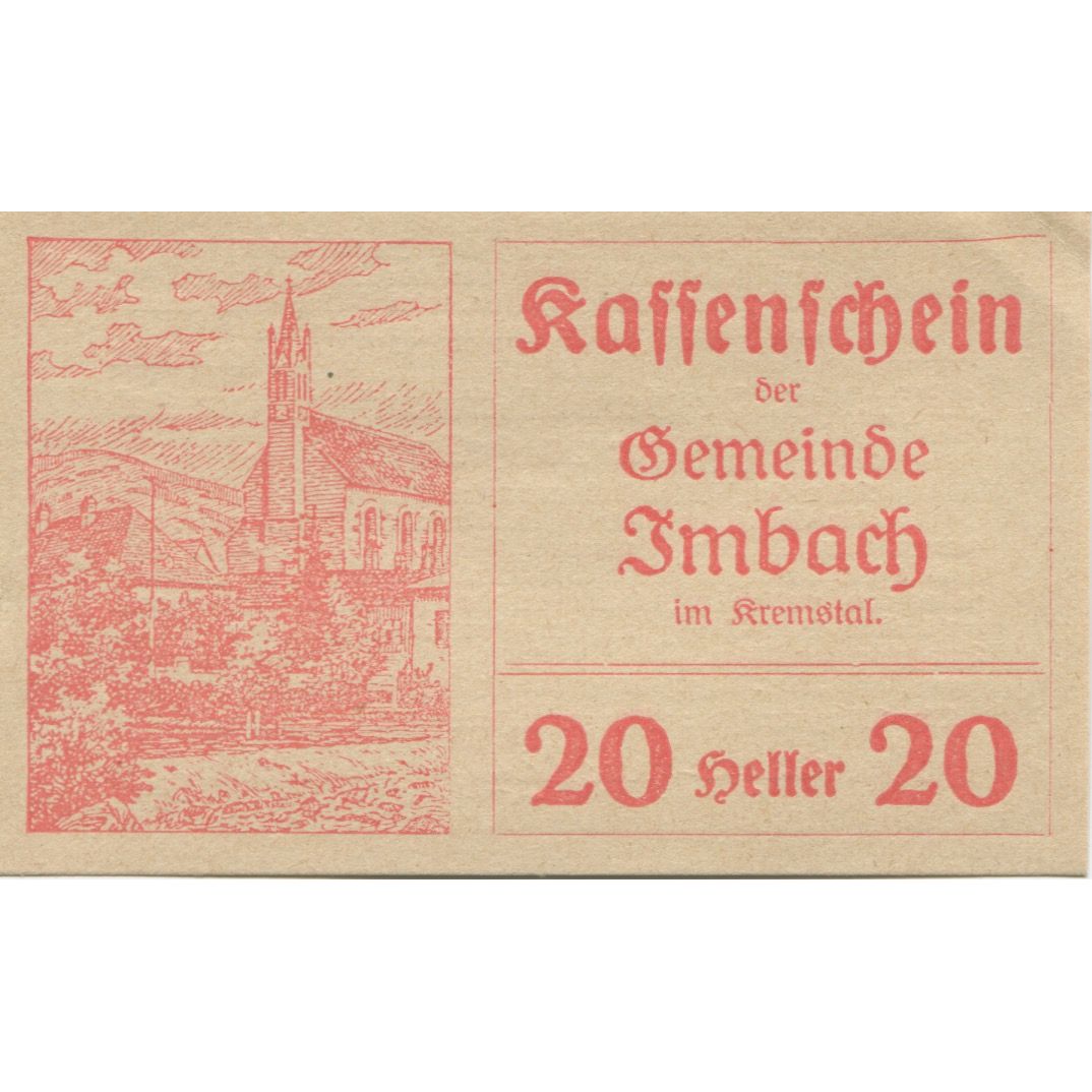 Biljet, Oostenrijk, Imbach, 20 Heller, Eglise 1, 1920-12-31, SPL, Mehl:FS 404I