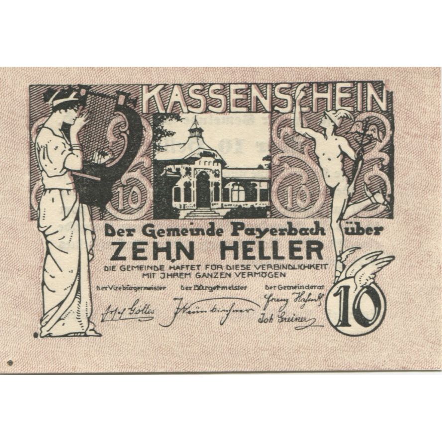 Banconote, Austria, Payerbach, 10 Heller, statue 1920-12-31, SPL, Mehl:FS 725