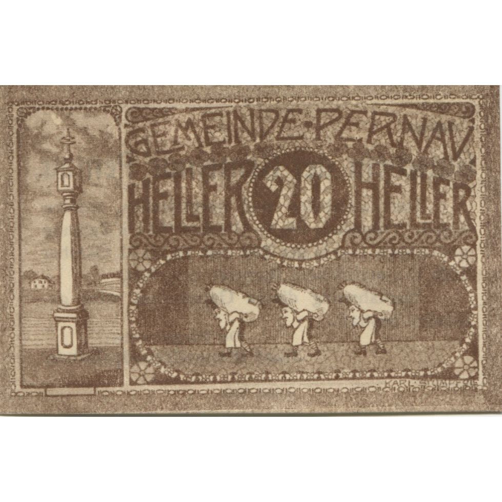 Biljet, Oostenrijk, Pernau, 20 Heller, Monument 1920-10-31, SPL Mehl:FS 734Ia