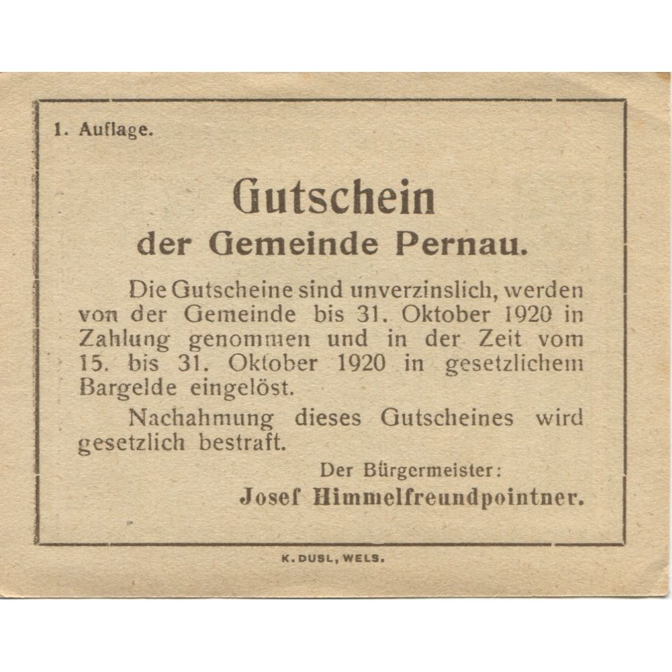 Banknote, Austria, Pernau, 50 Heller, Eglise 1920-10-31, AU(55-58) Mehl:FS 734Ia