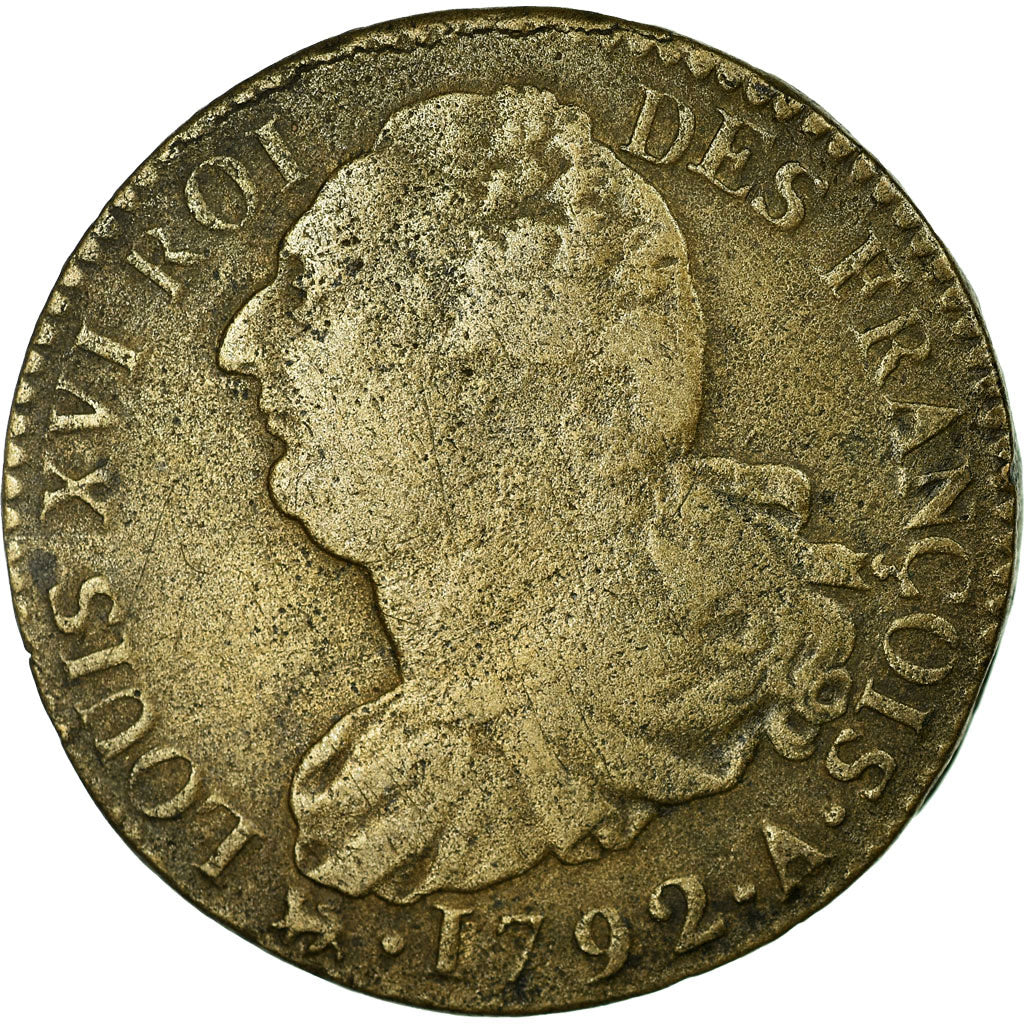 Moneta, Francia, 2 sols françois, 2 Sols, 1792, Paris, MB+, Bronzo, KM:603.1