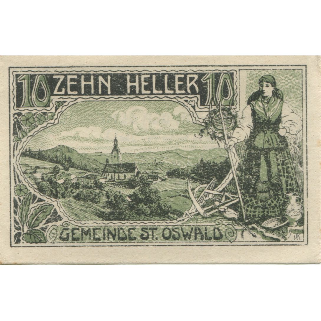 Banknote, Austria, St Oswald, 10 Heller, montagne, 1920, UNC(63), Mehl:FS 918