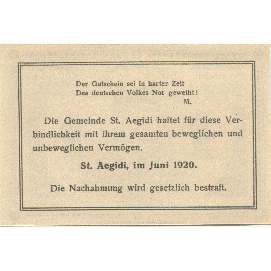 Banconote, Austria, St Aegidi, 10 Heller, champs, 1920 SPL, Mehl:FS 875IIa