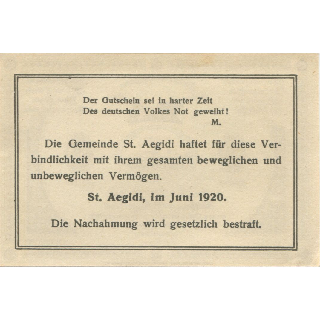 Banknote, Austria, St Aegidi, 50 Heller, Eglise, 1920 UNC(63) Mehl:FS 875IIa