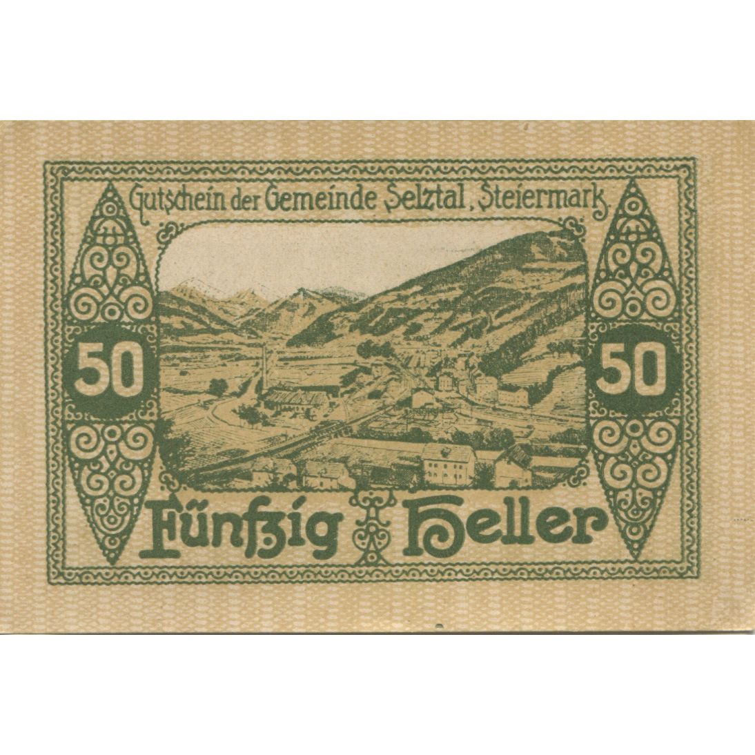 Banknote, Austria, Selztal, 50 Heller, paysage, 1920, UNC(63), Mehl:FS 991a