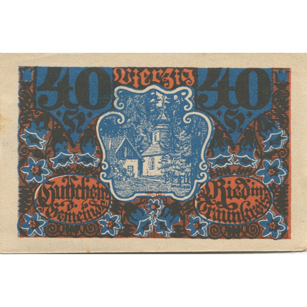 Nota, Áustria, Ried, 40 Heller, Eglise, 1920, UNC(63), Mehl:FS 836IIa