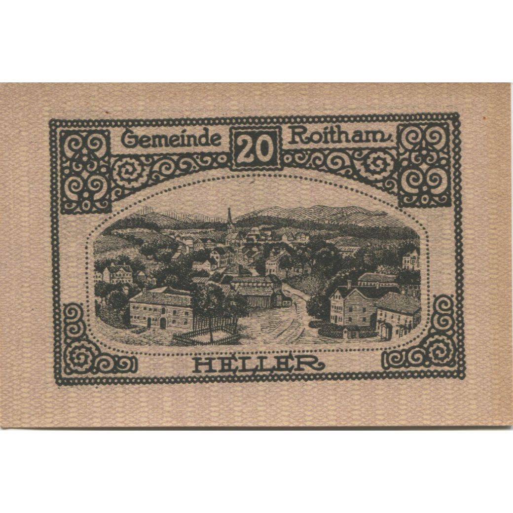 Nota, Áustria, Roitham, 20 Heller, paysage 1920-12-31, UNC(63), Mehl:FS 843a