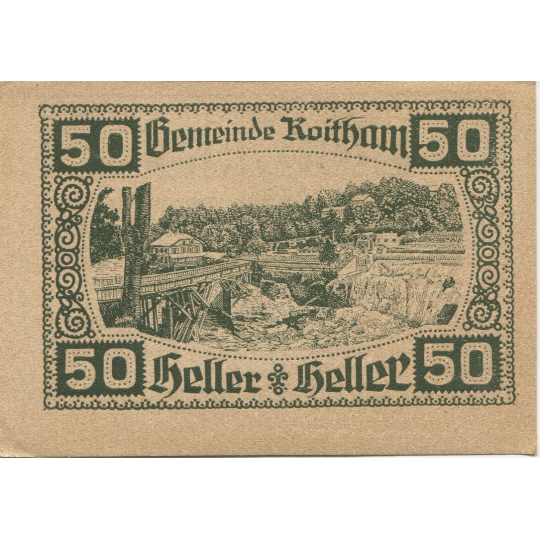 Banconote, Austria, Roitham, 50 Heller, Forêt 1920-12-31, SPL Mehl:FS 843a