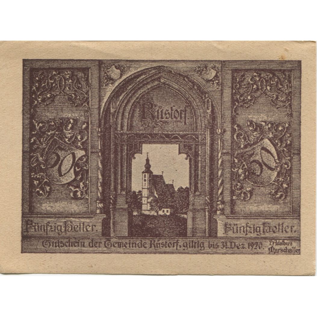 Banconote, Austria, Rustorf, 50 Heller, Blason 1920-12-31, SPL Mehl:FS 856a