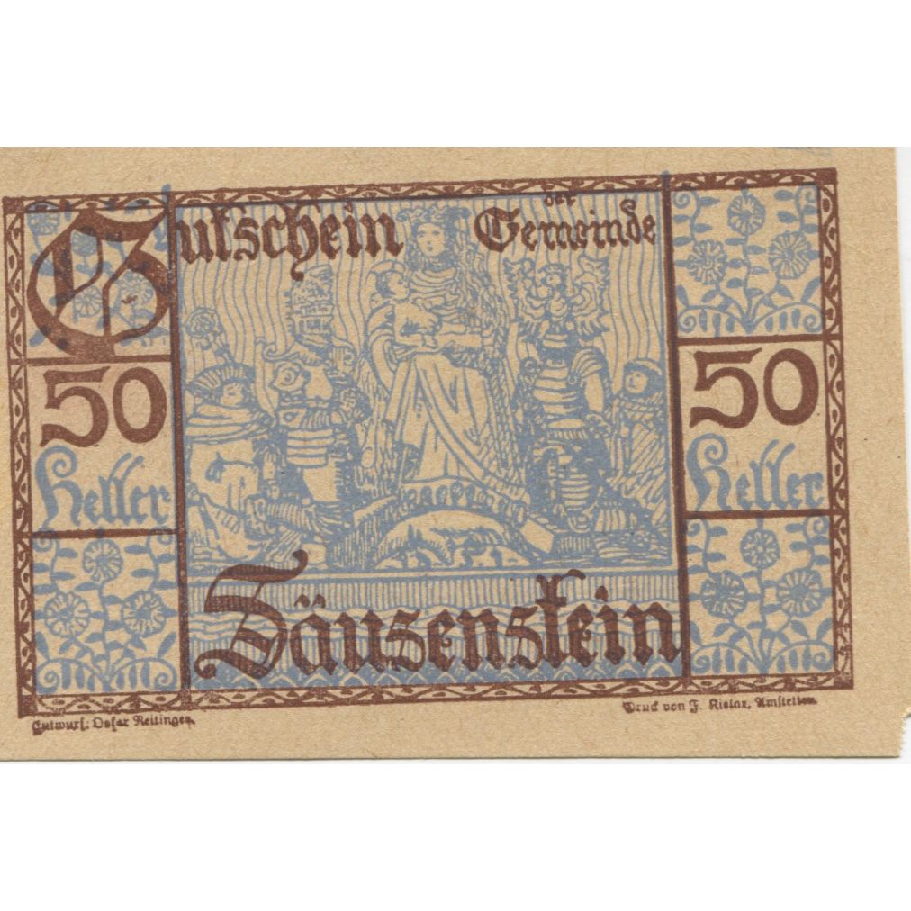 Banknote, Austria, Säusenstein, 50 Heller, personnage, 1920 UNC(63) Mehl:FS 950a