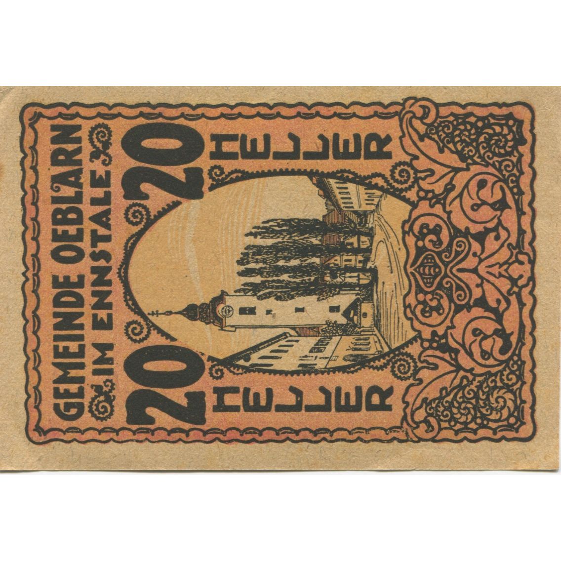 Nota, Áustria, Oeblarn, 20 Heller, rue, 1920, 1920-10-31, UNC(63), Mehl:FS 700
