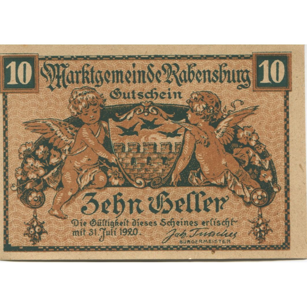 Nota, Áustria, Rabensburg, 10 Heller, Blason 1920-07-31, UNC(63) Mehl:FS 807a