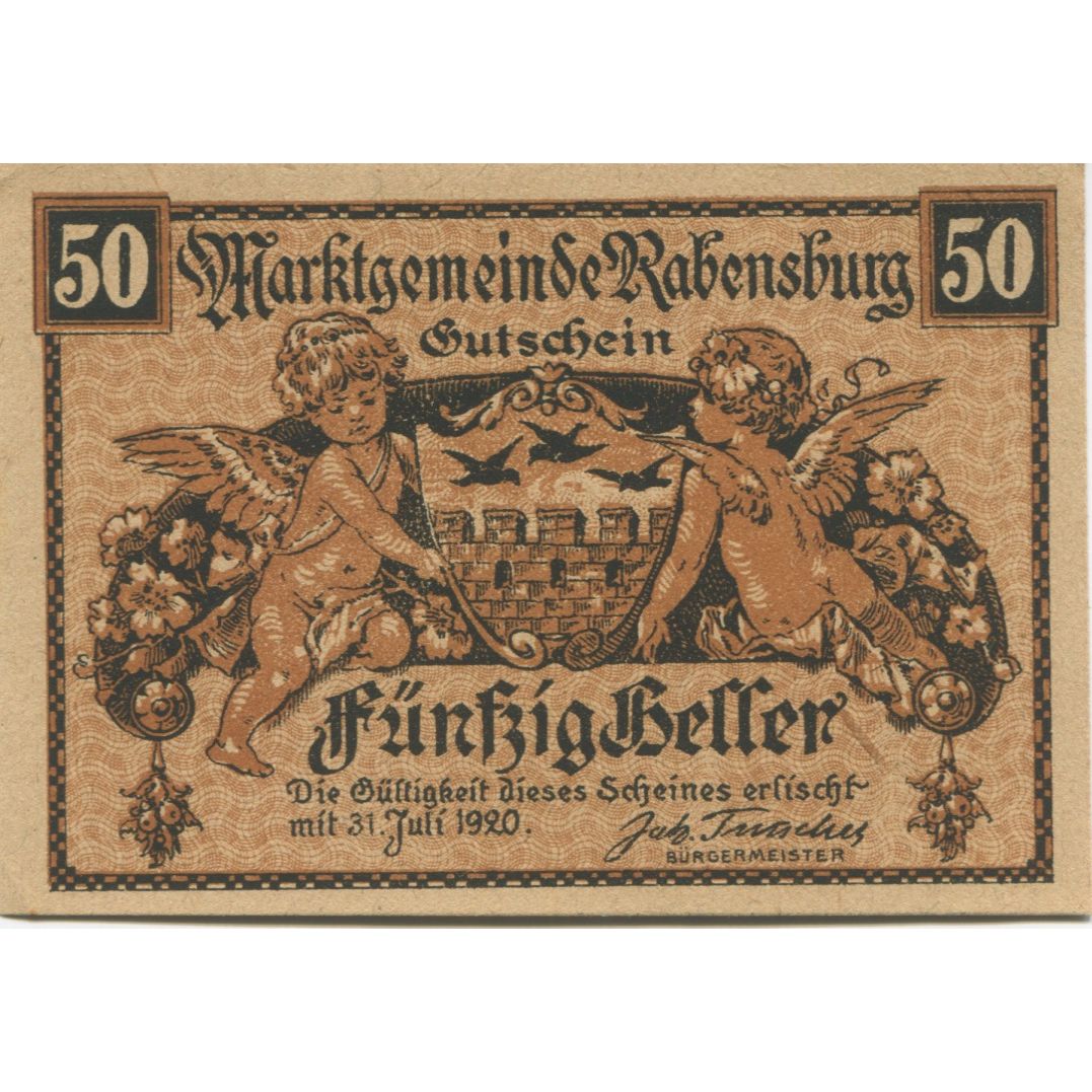 Banknote, Austria, Rabensburg, 50 Heller, Blason 2, 1920 UNC(63) Mehl:FS 807a