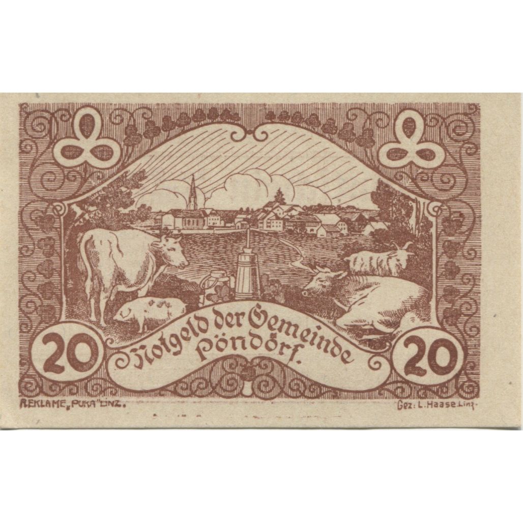 Banknote, Austria, Pöndorf, 20 Heller, ferme, 1920, UNC(63), Mehl:FS 757d