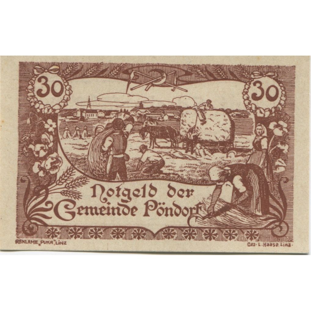 Nota, Áustria, Pöndorf, 30 Heller, champs, 1920, UNC(63), Mehl:FS 757d