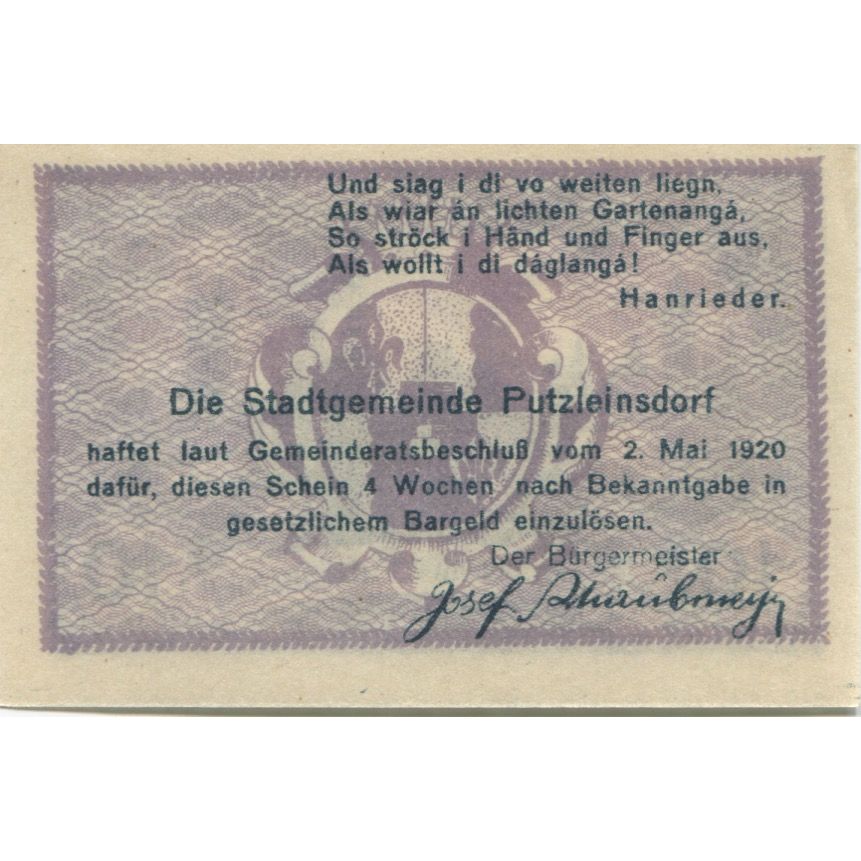 Banknote, Austria, Putzleinsdorf, 10 Heller, Eglise, 1920 UNC(63) Mehl:FS 804a