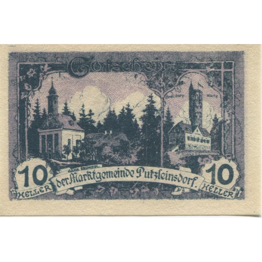 Banknote, Austria, Putzleinsdorf, 10 Heller, Eglise, 1920 UNC(63) Mehl:FS 804a