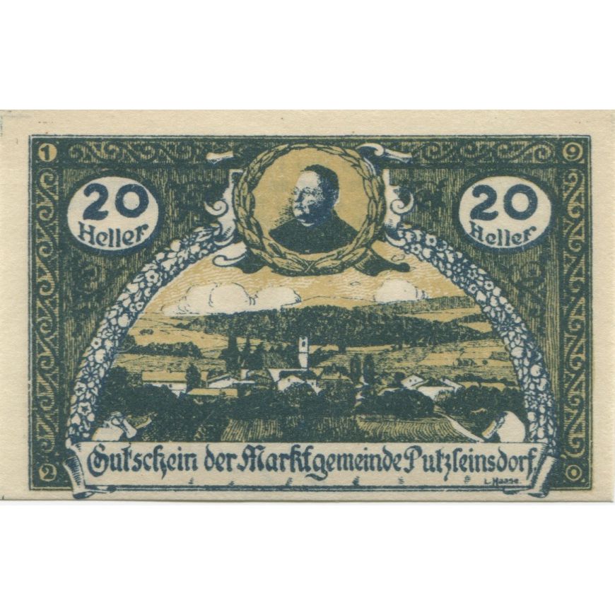 Nota, Áustria, Putzleinsdorf, 20 Heller, paysage, 1920 UNC(63) Mehl:FS 804b