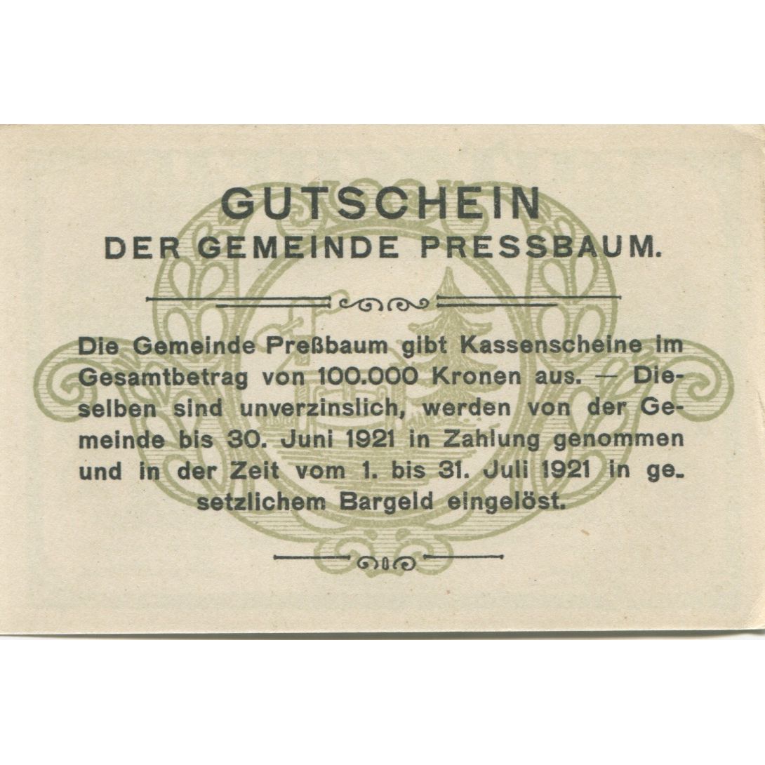 Banknote, Austria, Pressbaum, 50 Heller, Eglise, 1921 UNC(63) Mehl:FS 784a