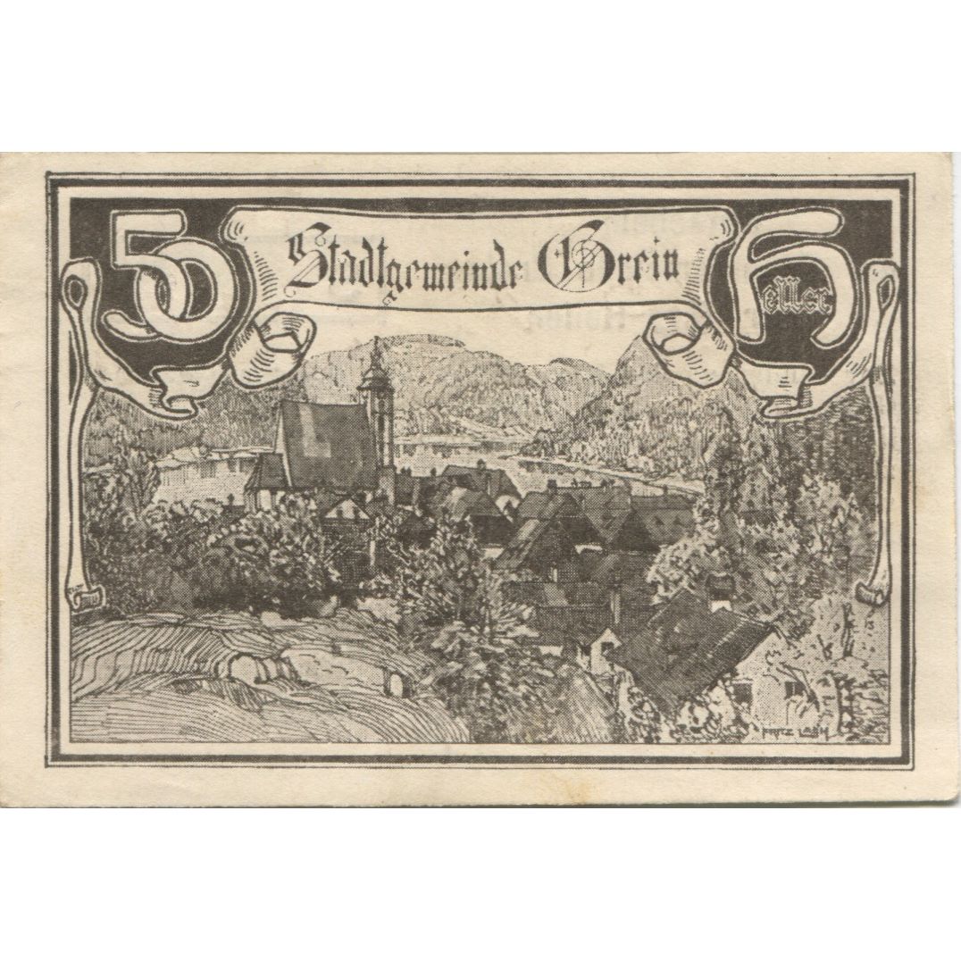 Nota, Áustria, Grein, 50 Heller, village 1920-12-31, UNC(63) Mehl:FS 276Ib