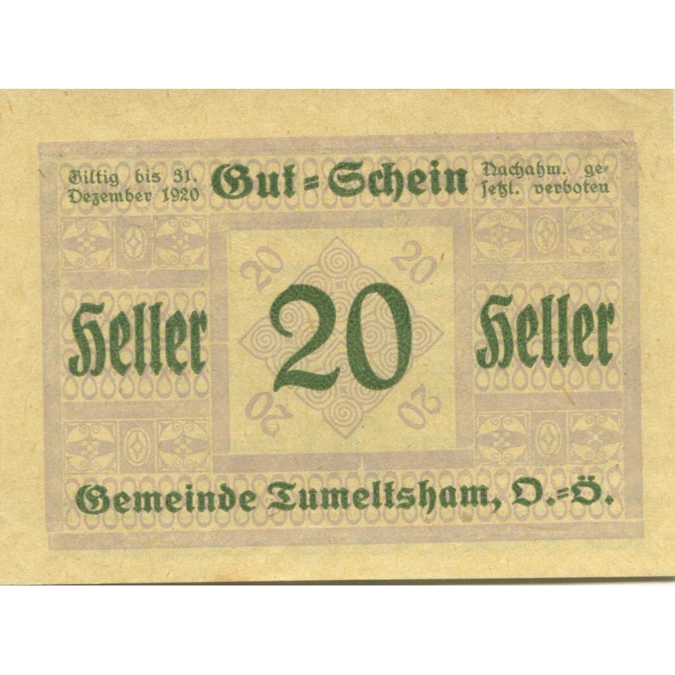 Banknote, Austria, Tumeltsham, 20 Heller face value 1920 UNC(63) Mehl:FS 1085IIb