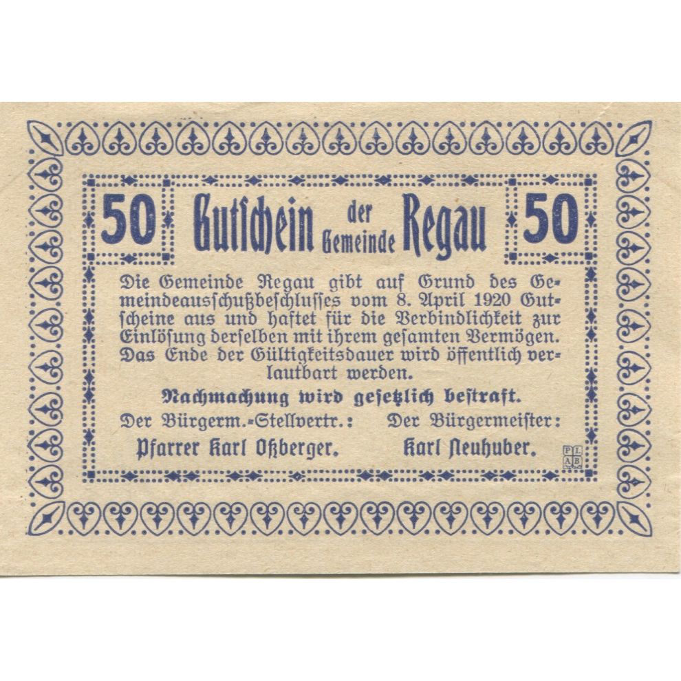 Banknote, Austria, Regau, 50 Heller, Eglise, UNC(63), Mehl:FS 825