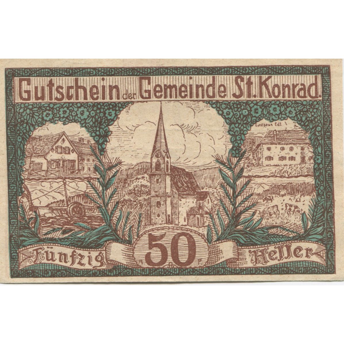Banknot, Austria, ST KONRAD, 50 Heller, Eglise, 1920, UNC(63), Mehl:FS 899