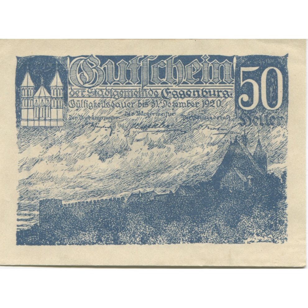 Banknote, Austria, Eggenburg, 50 Heller, château, 1920 UNC(63) Mehl:FS 162d
