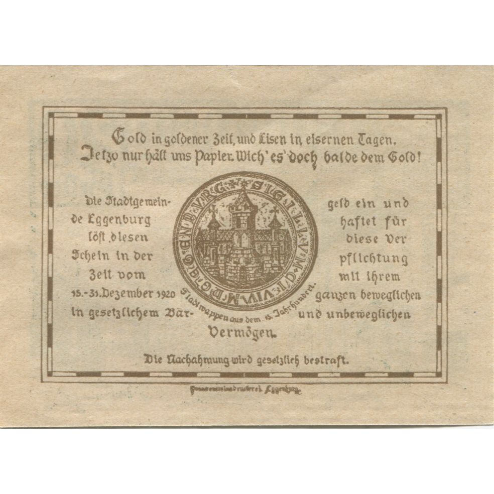 Banknote, Austria, Eggenburg, 20 Heller, Blason, 1920 UNC(63) Mehl:FS 162a
