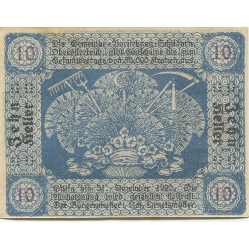 Banknot, Austria, Schildorn, 10 Heller, personnage 1920 UNC(63) Mehl:FS 959a