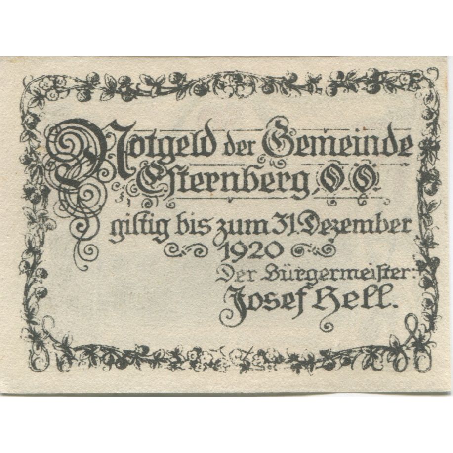 Banconote, Austria, Esternberg, 50 Heller, Eglise 1920-12-31, SPL Mehl:FS 189