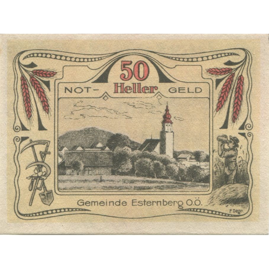 Banconote, Austria, Esternberg, 50 Heller, Eglise 1920-12-31, SPL Mehl:FS 189