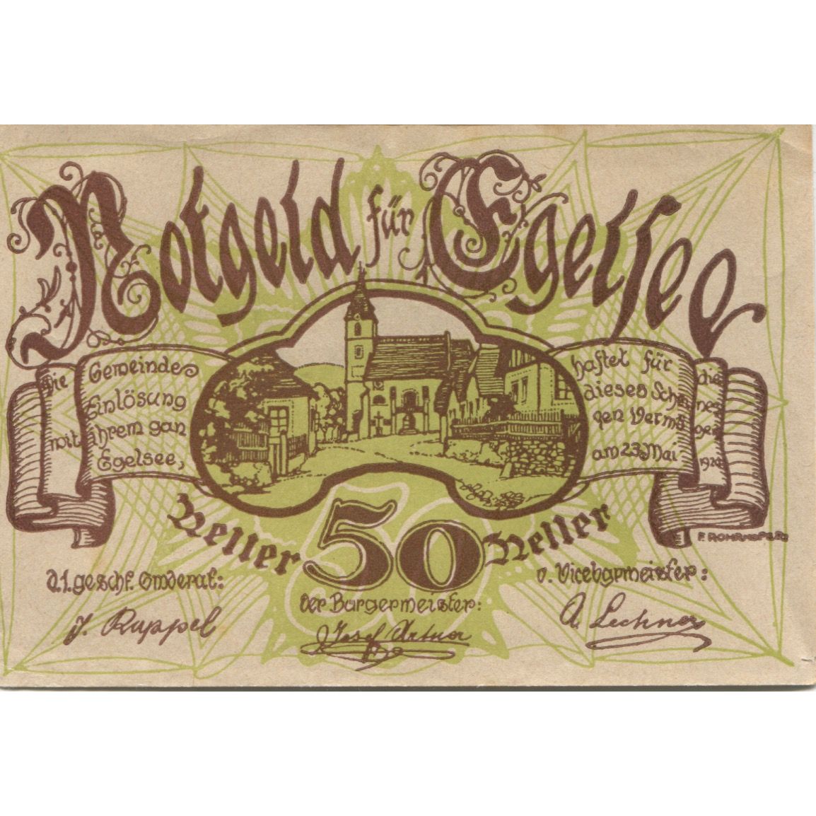 Banknot, Austria, Egelsee, 50 Heller, Eglise 1920-12-31, UNC(63), Mehl:FS 158a