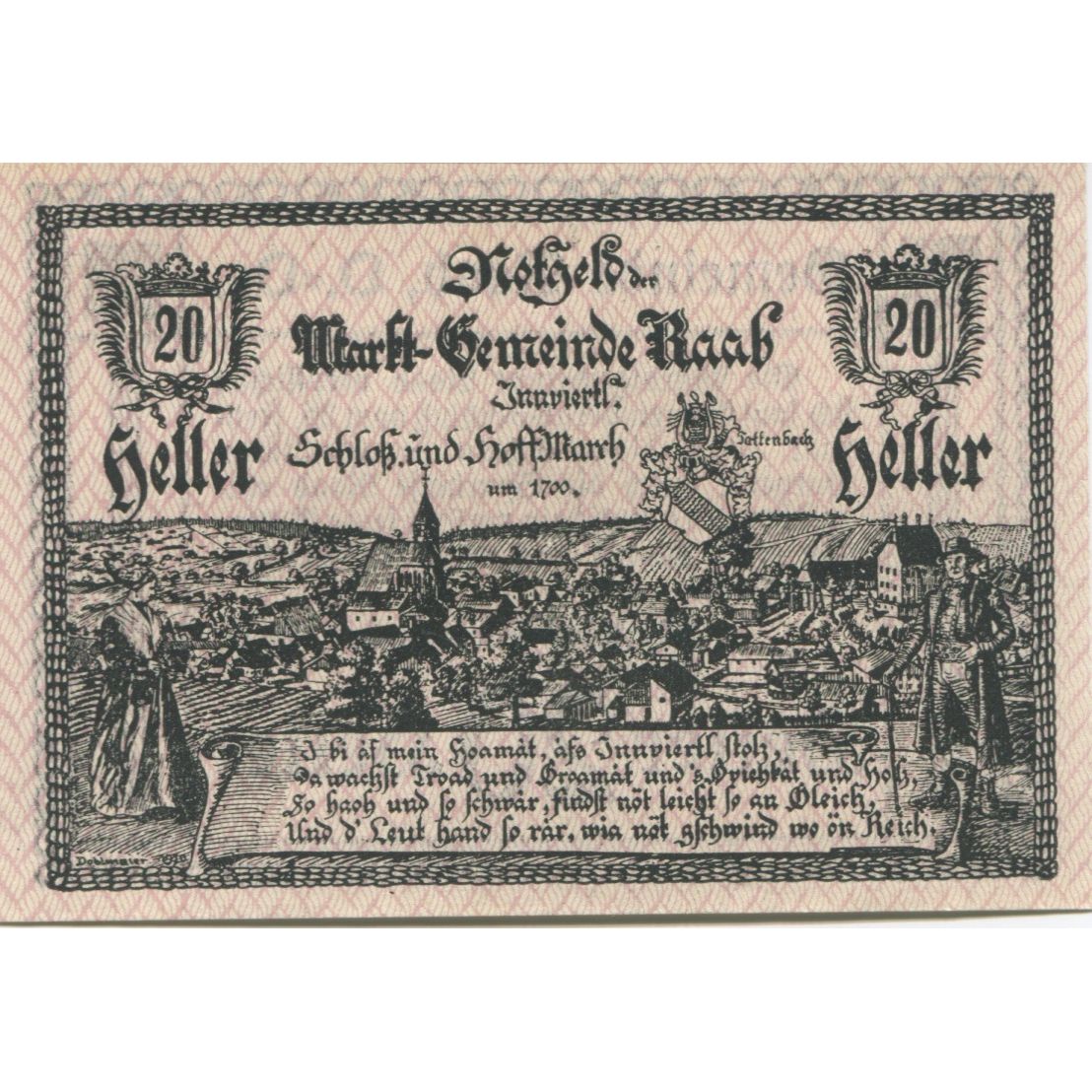 Banconote, Austria, Raab, 20 Heller, village, 1920, SPL, Mehl:FS 805IIa